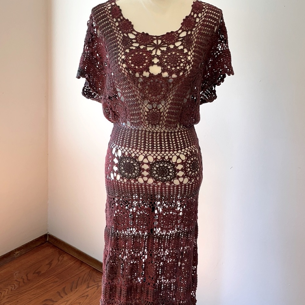 Free People crochet dress, maxi, burgundy, sz Small-Medium, NWOT
